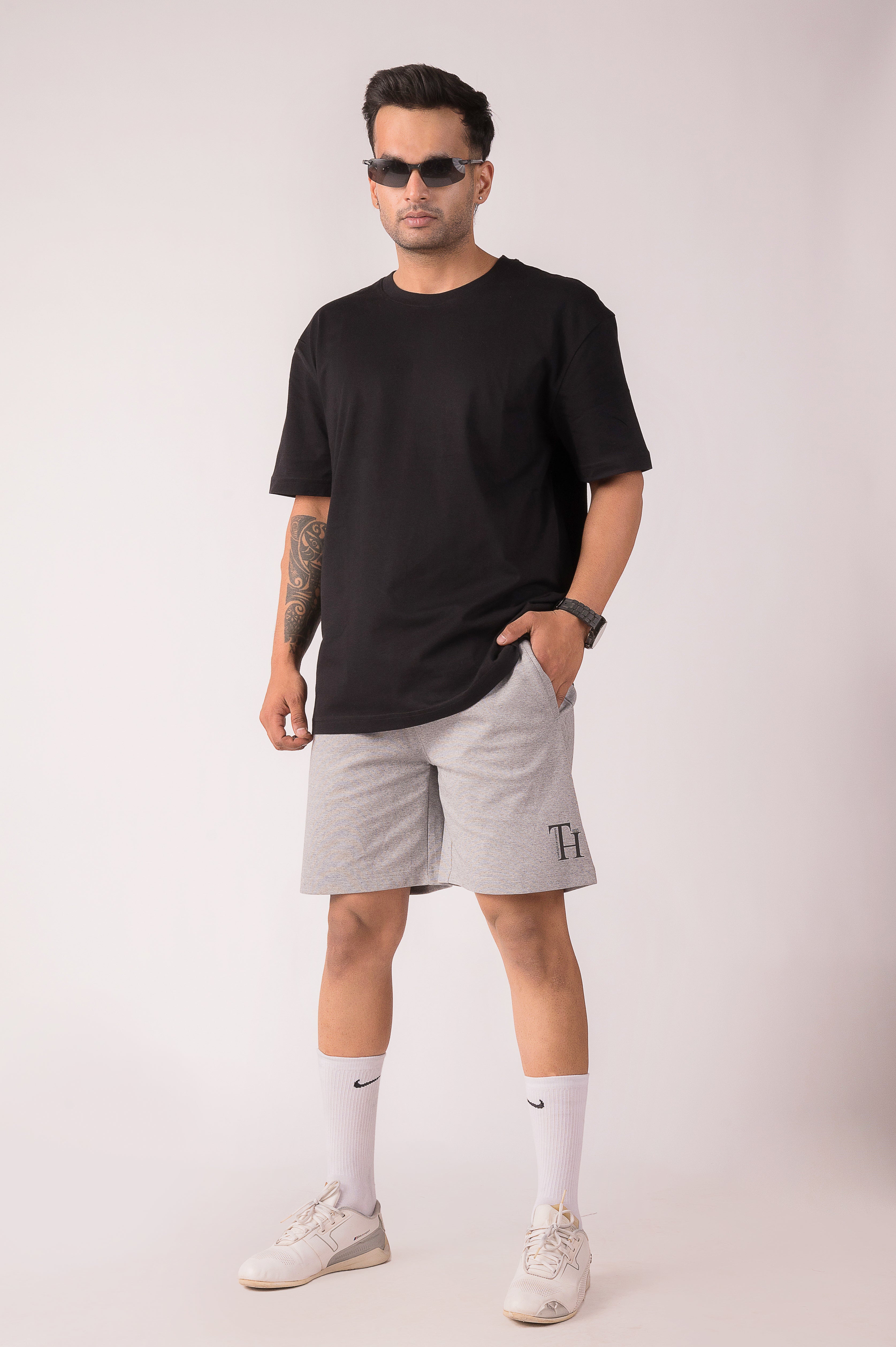 D.Melange Grey Solid Regular Fit Short