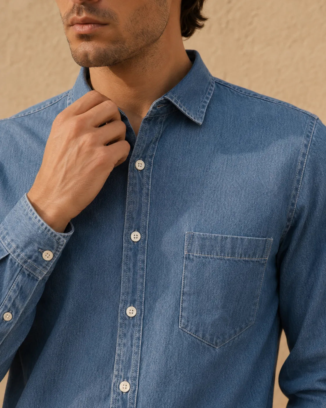 Light Blue - Men's Denim Casual Shirt
