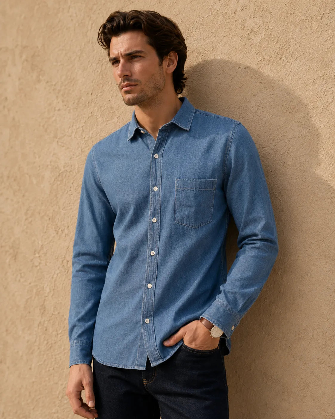 Light Blue - Men's Denim Casual Shirt