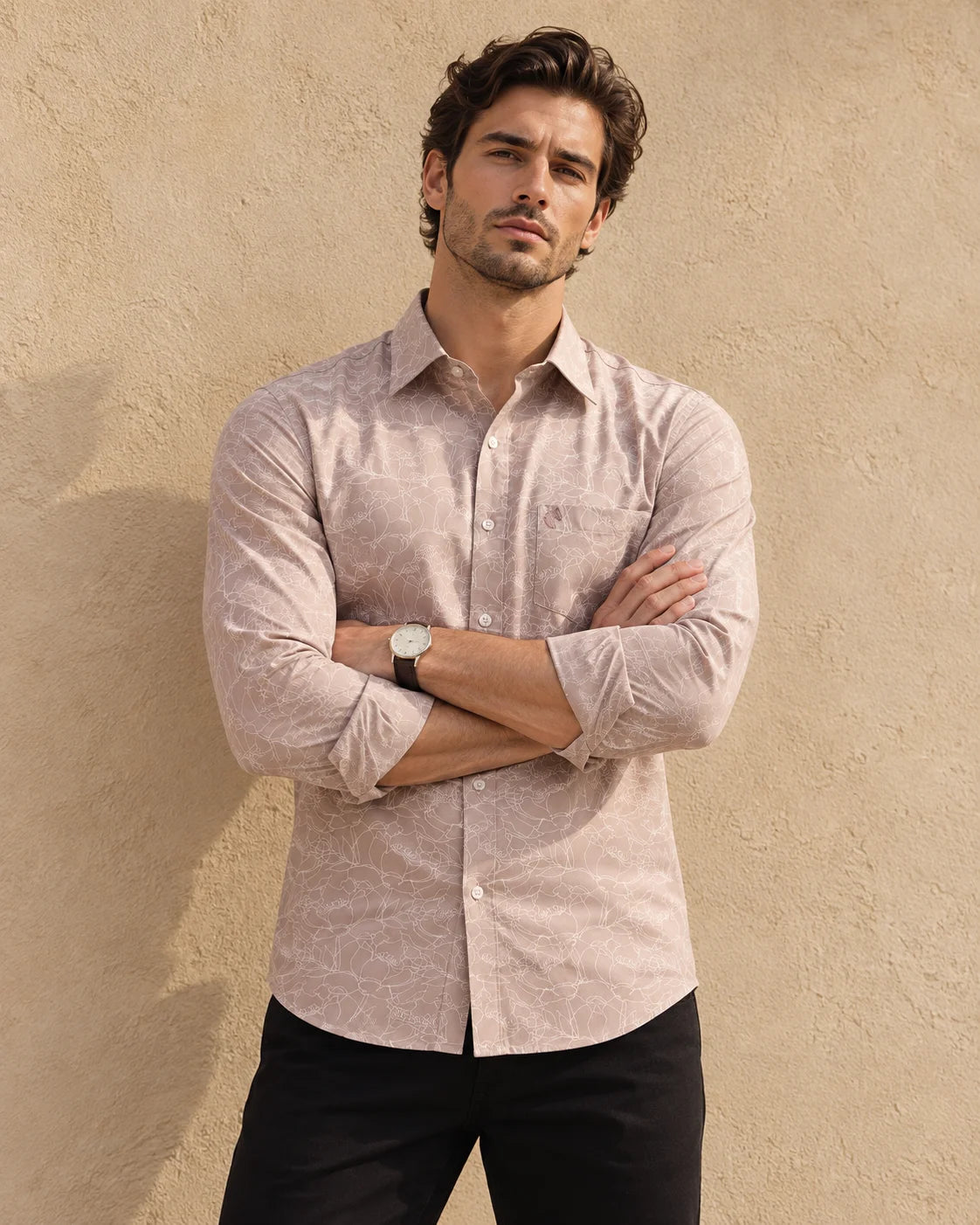 MUTED PINK - MEN'S ALL OVER PRINTED SATIN SHIRT