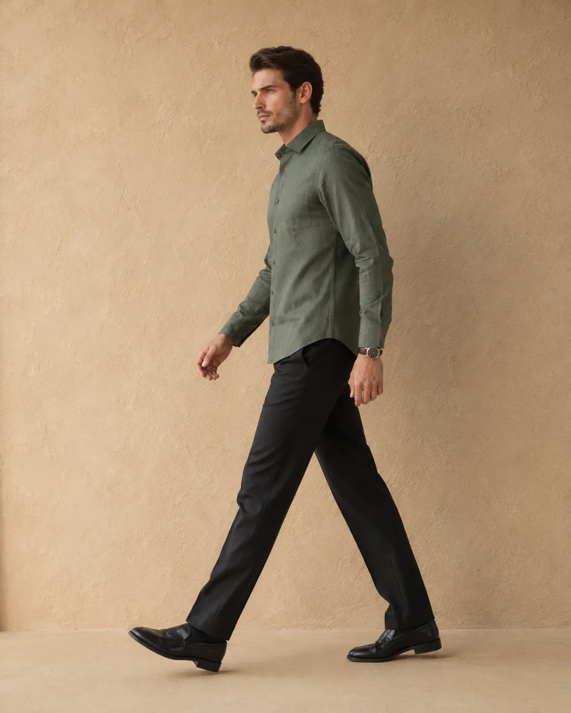 Olive - Men's Linen Solid Slim Fit Shirt