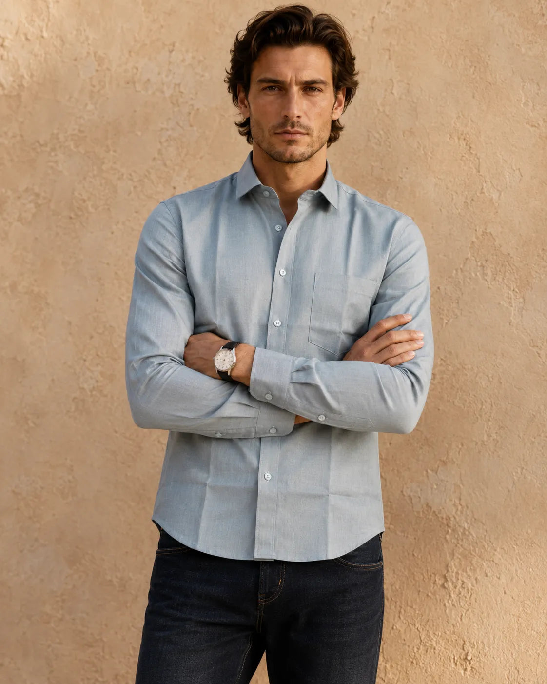 Powder Blue - Men's Linen Solid Slim Fit Shirt
