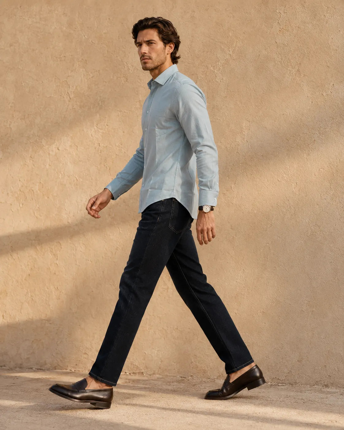 Powder Blue - Men's Linen Solid Slim Fit Shirt