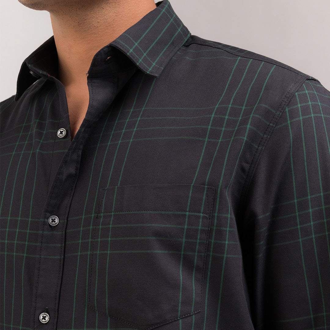 Black Green Printed Slim Fit Shirt