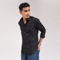 Black Green Printed Slim Fit Shirt