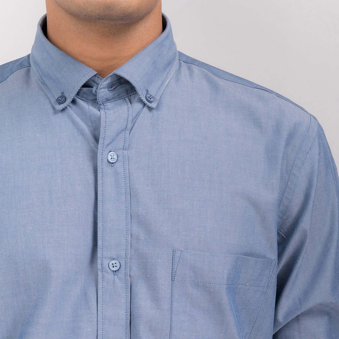 Bluish Grey Solid Regular Fit Shirt