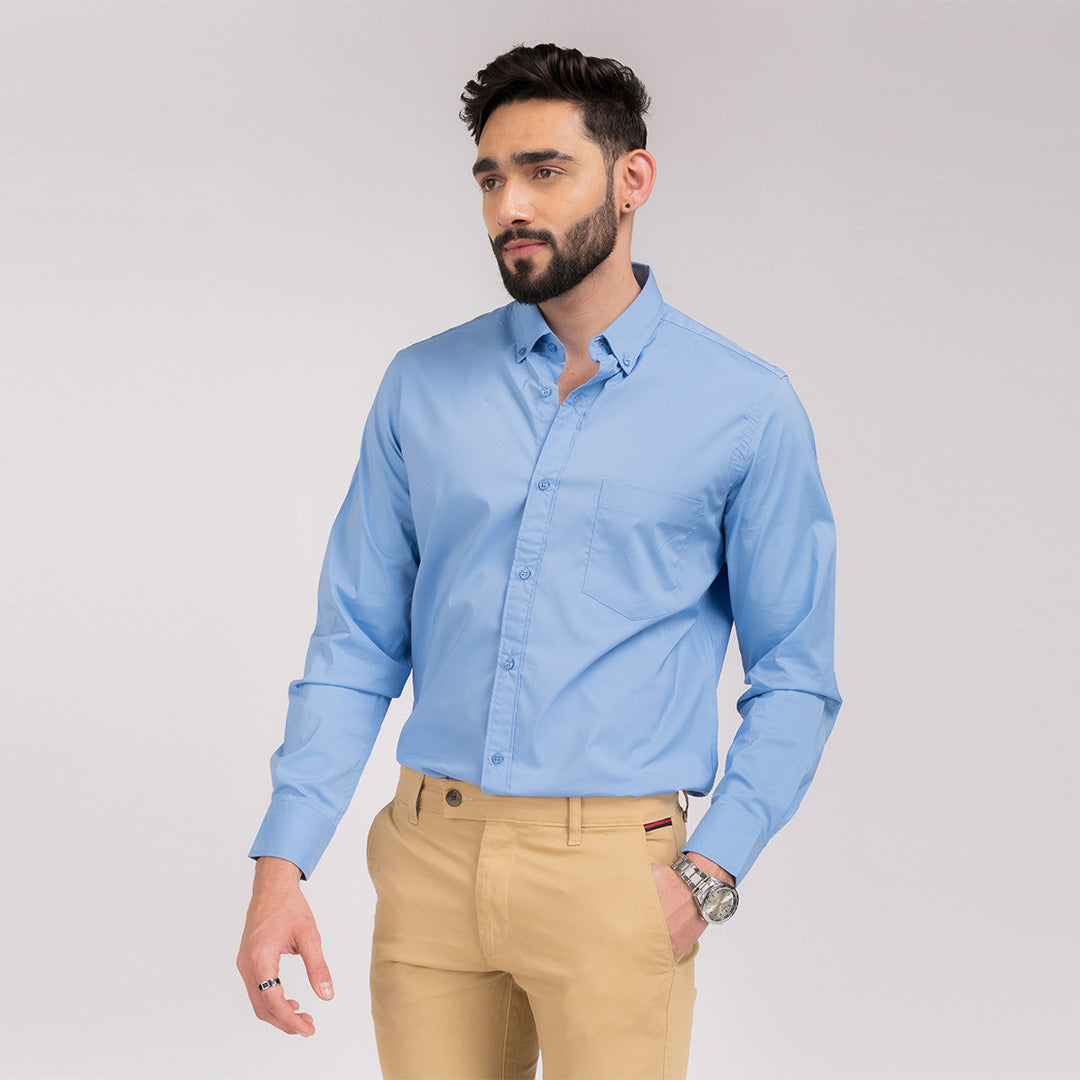 Blue Soild Regular Fit Shirt