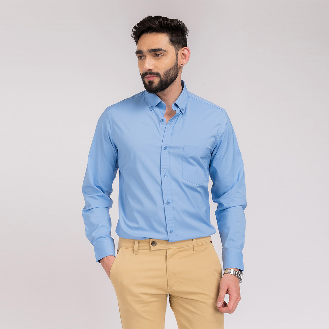 Blue Soild Regular Fit Shirt