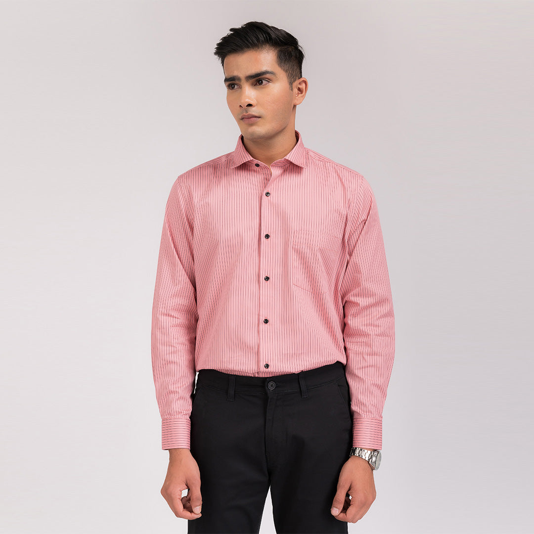 Peach Stripes Regular Fit Shirt