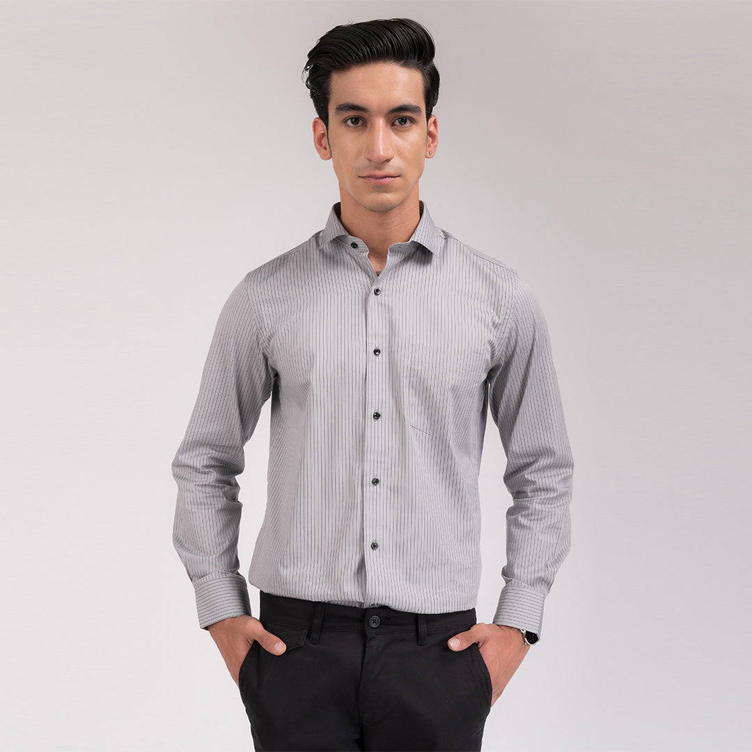 Grey Stripes Regular Fit Shirt