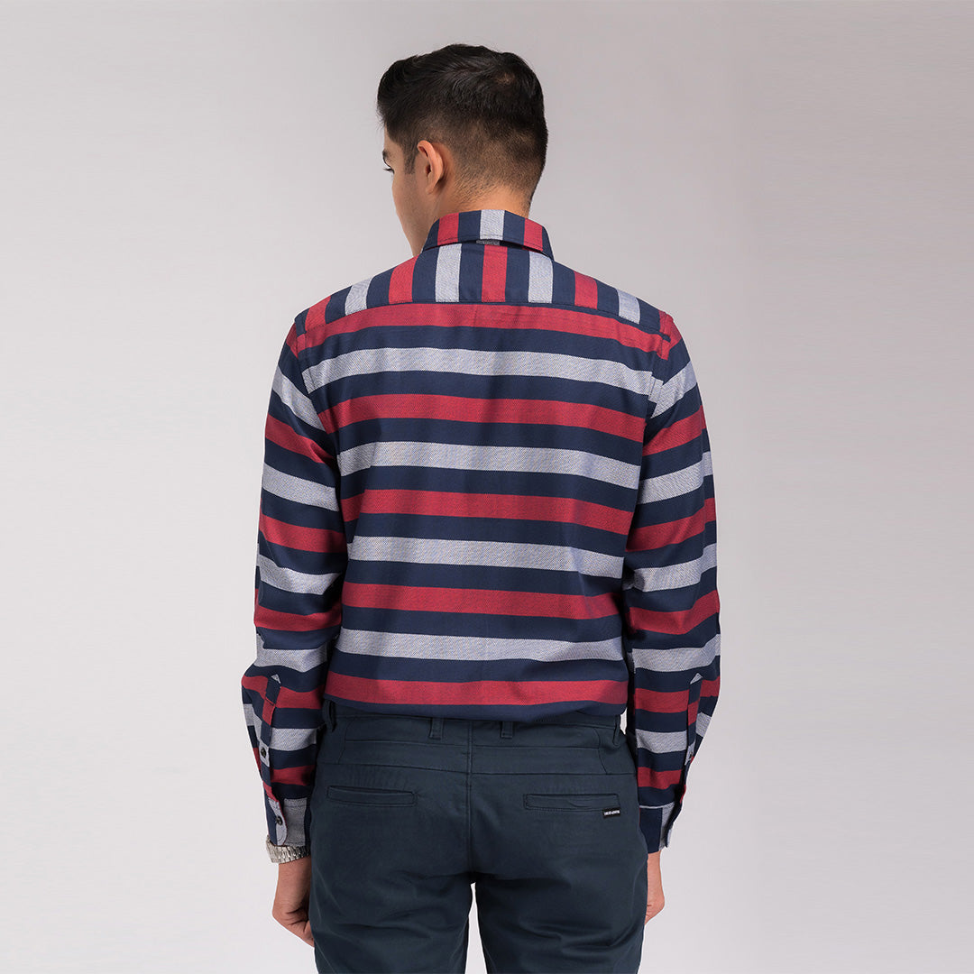 Navy Red Stripes Regular Fit Shirt
