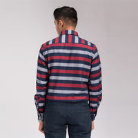 Navy Red Stripes Regular Fit Shirt