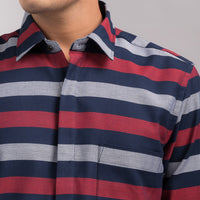 Navy Red Stripes Regular Fit Shirt