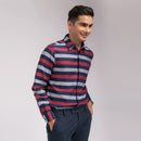 Navy Red Stripes Regular Fit Shirt