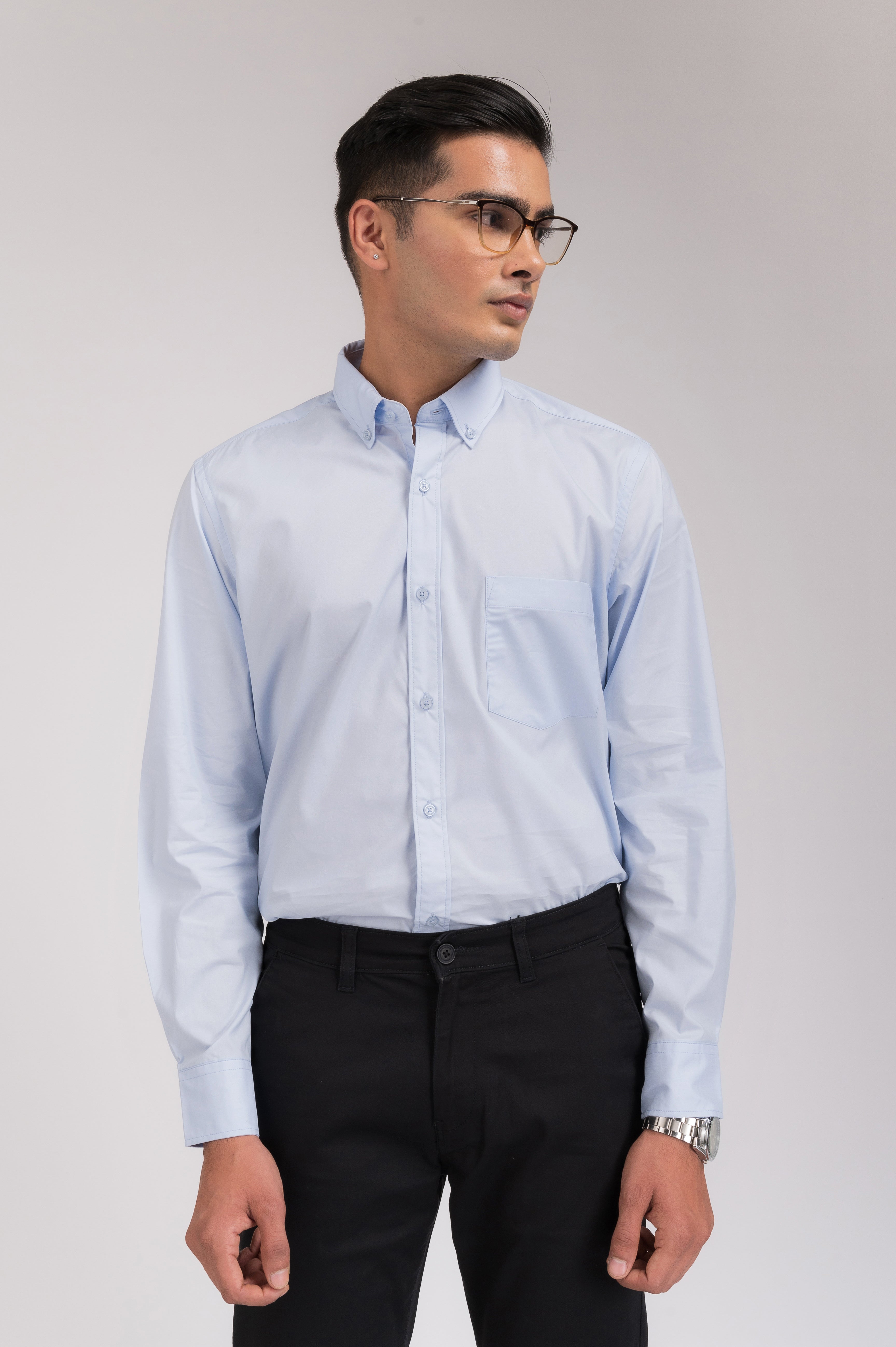 SOLID SATIN-LIGHT BLUE SHIRT