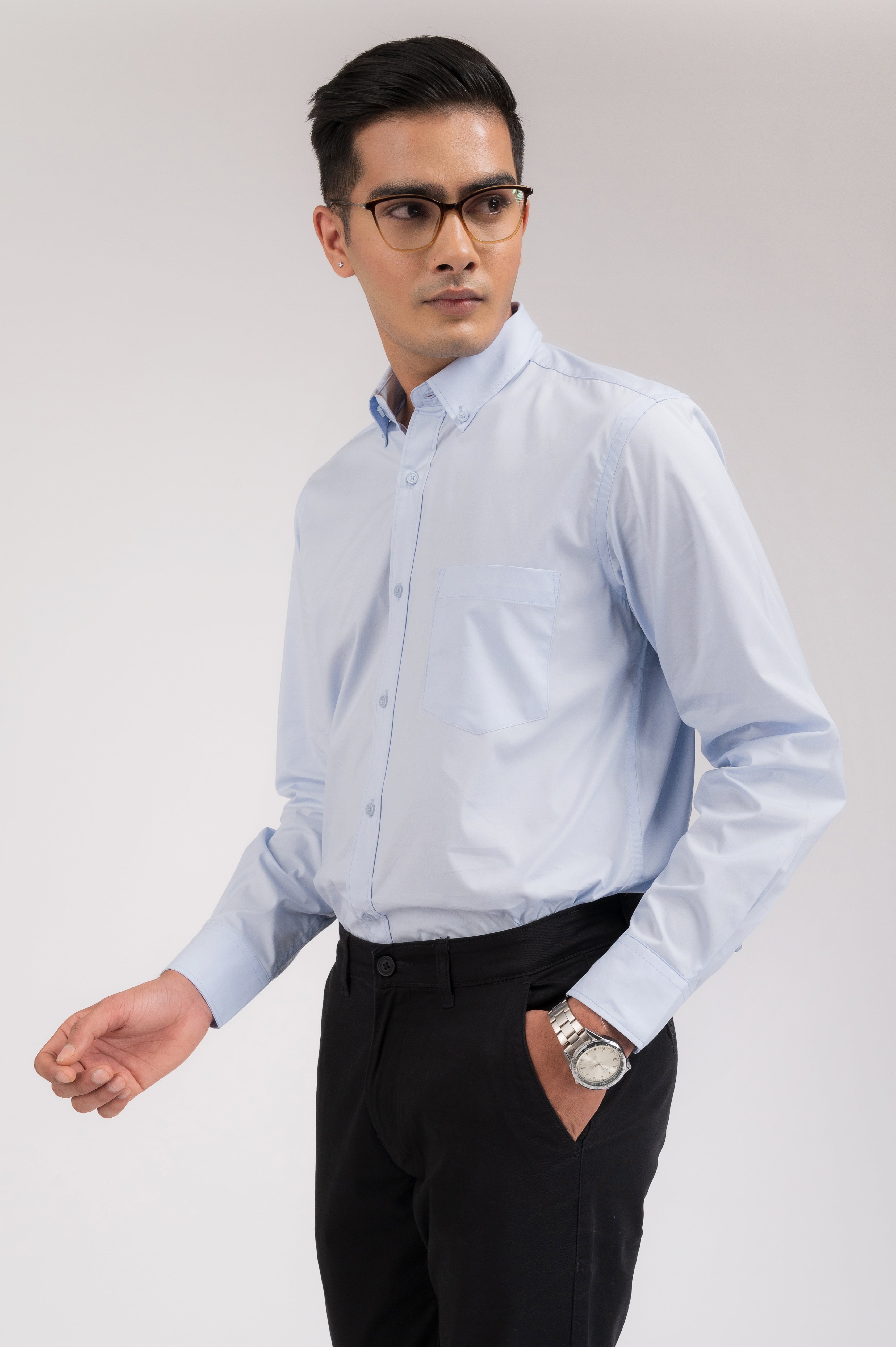 SOLID SATIN-LIGHT BLUE SHIRT
