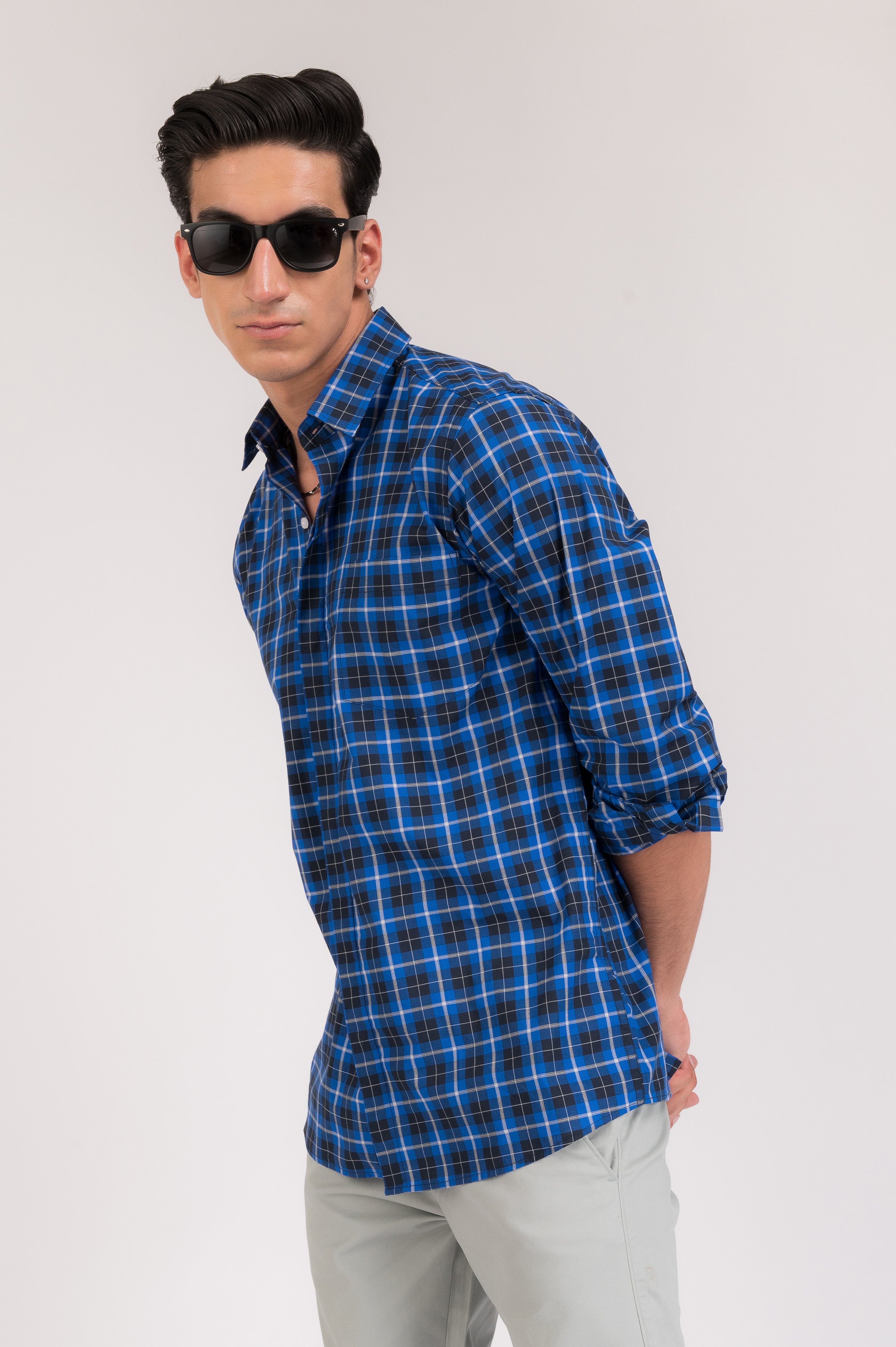 Checked Blue Regular Fit Shirt