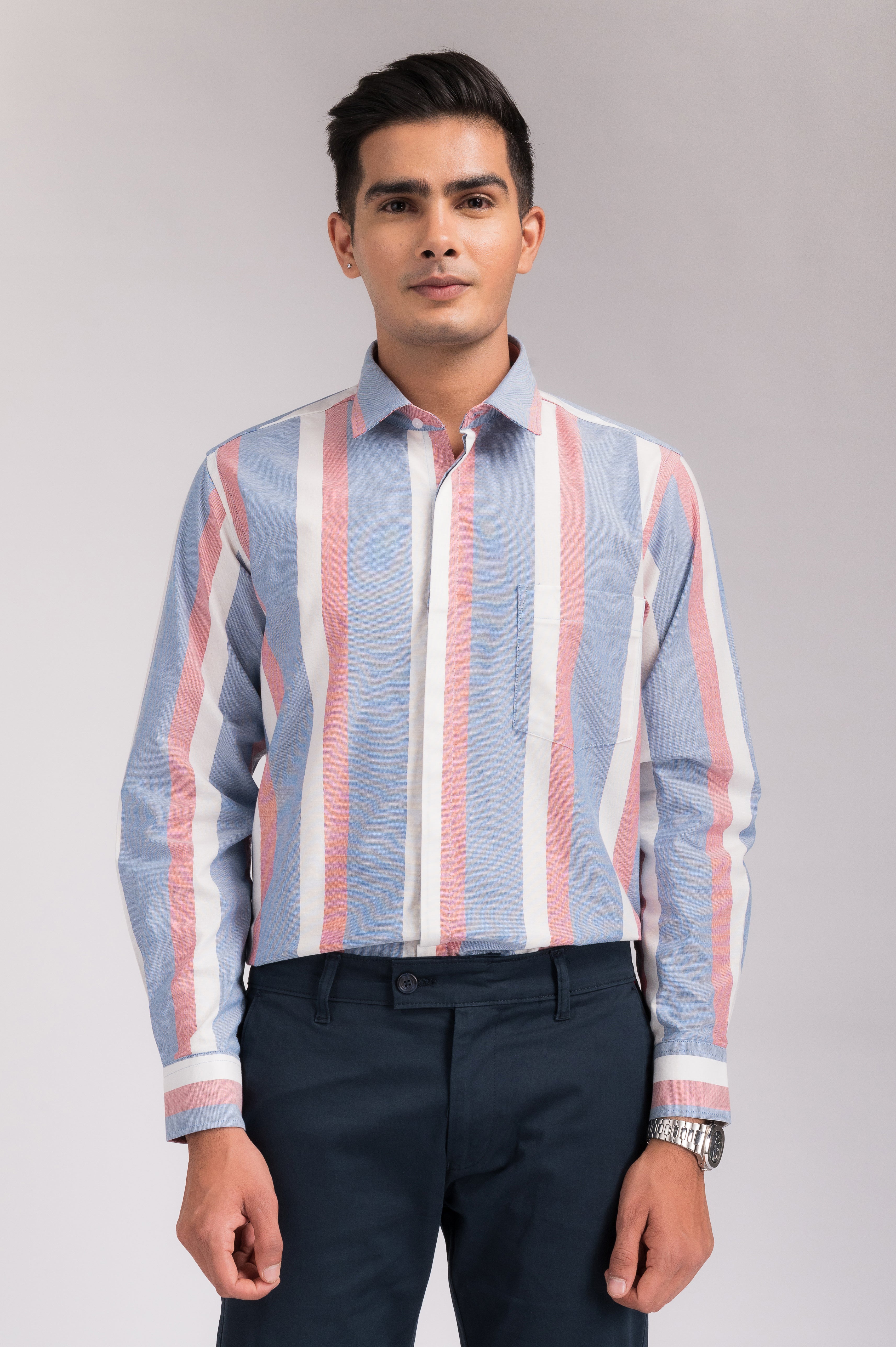 Blue & Red Stripes Regular Fit Shirt