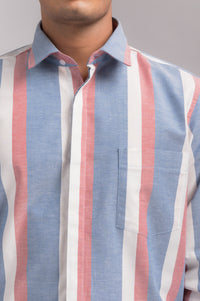 Blue & Red Stripes Regular Fit Shirt