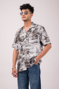 B&W Feather Print Slim Fit Shirt