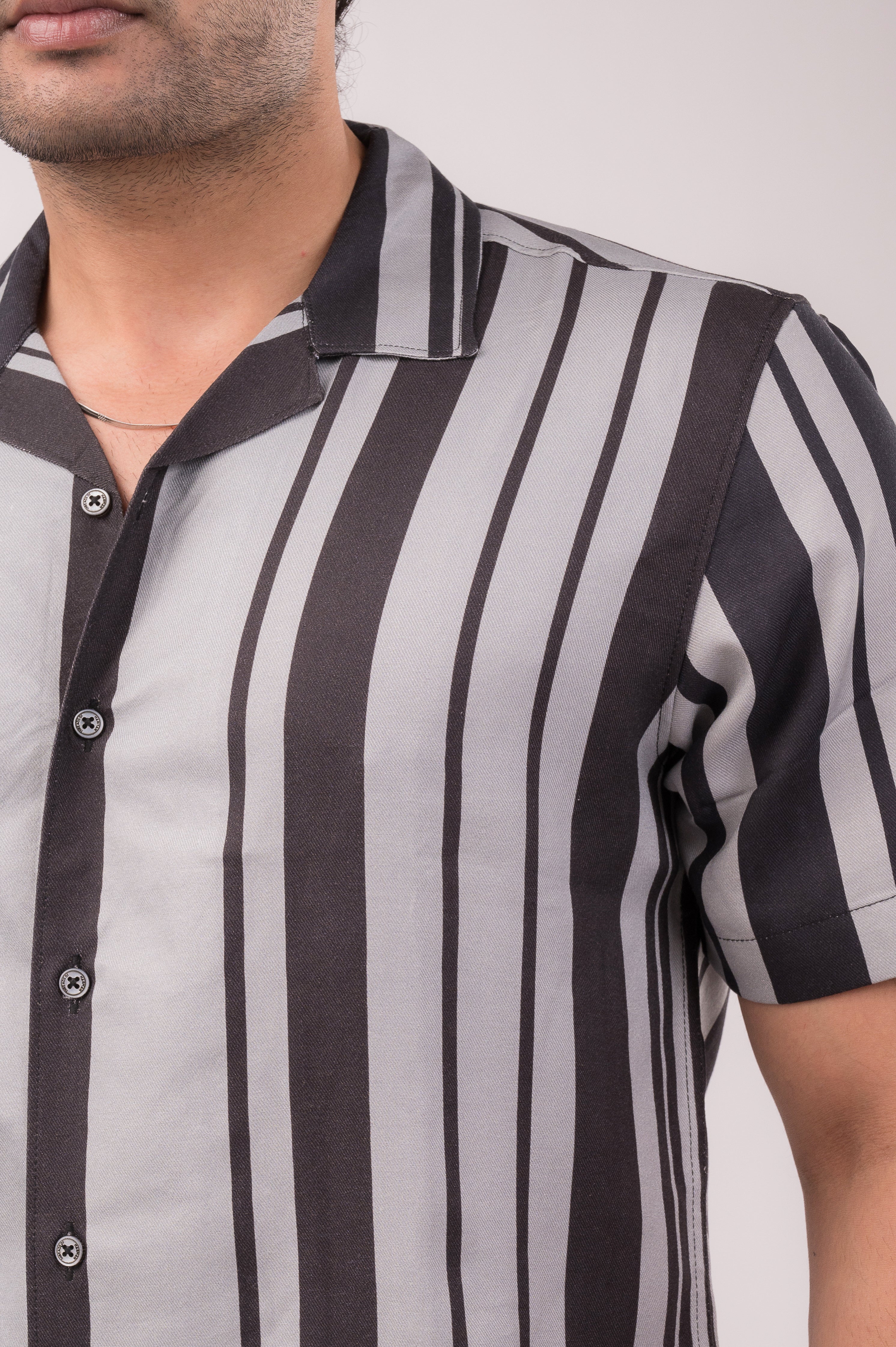 Black Grey Stripes Slim Fit Shirt