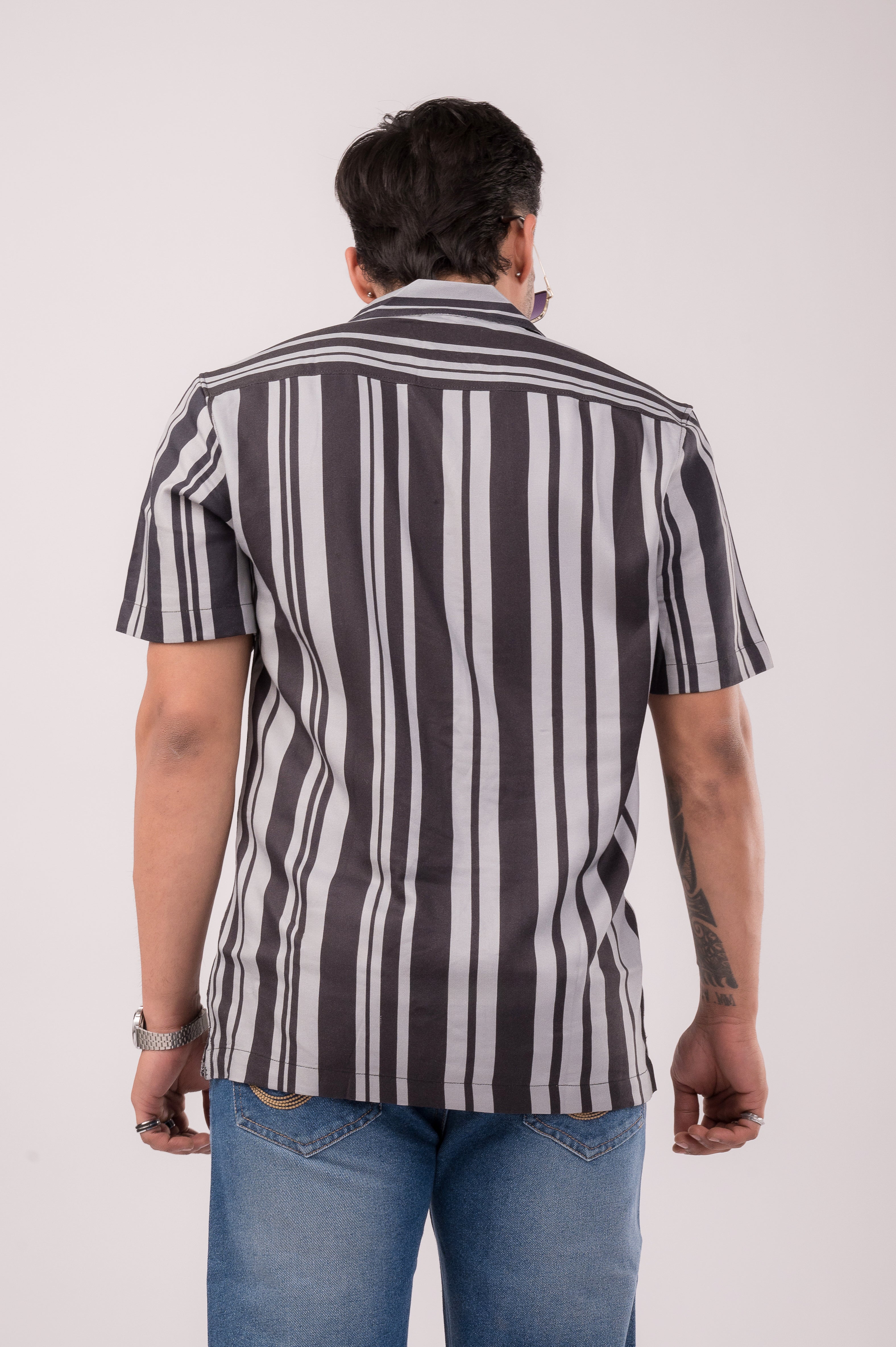 Black Grey Stripes Slim Fit Shirt