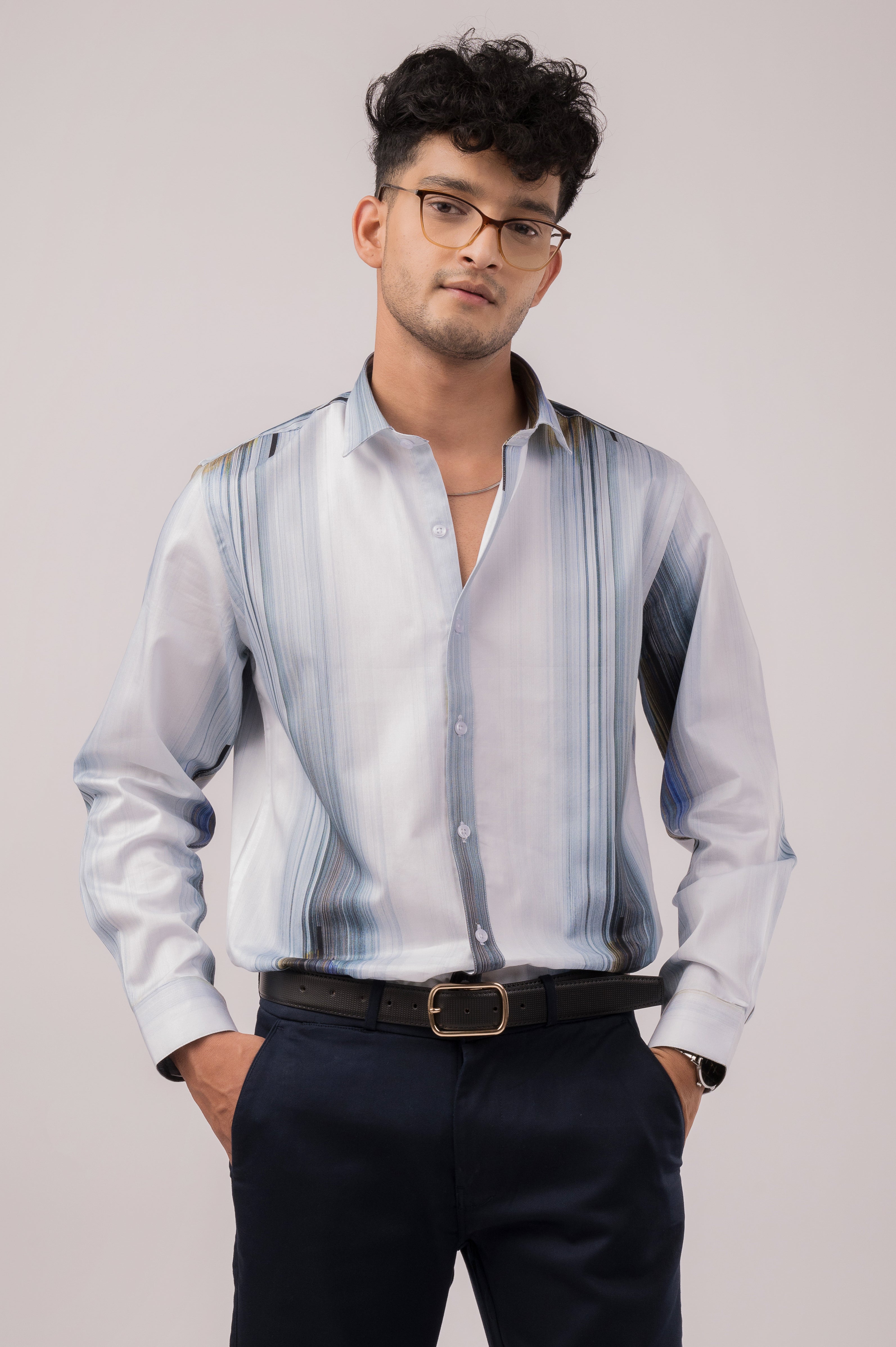 White Blue Stripes Slim Fit Shirt