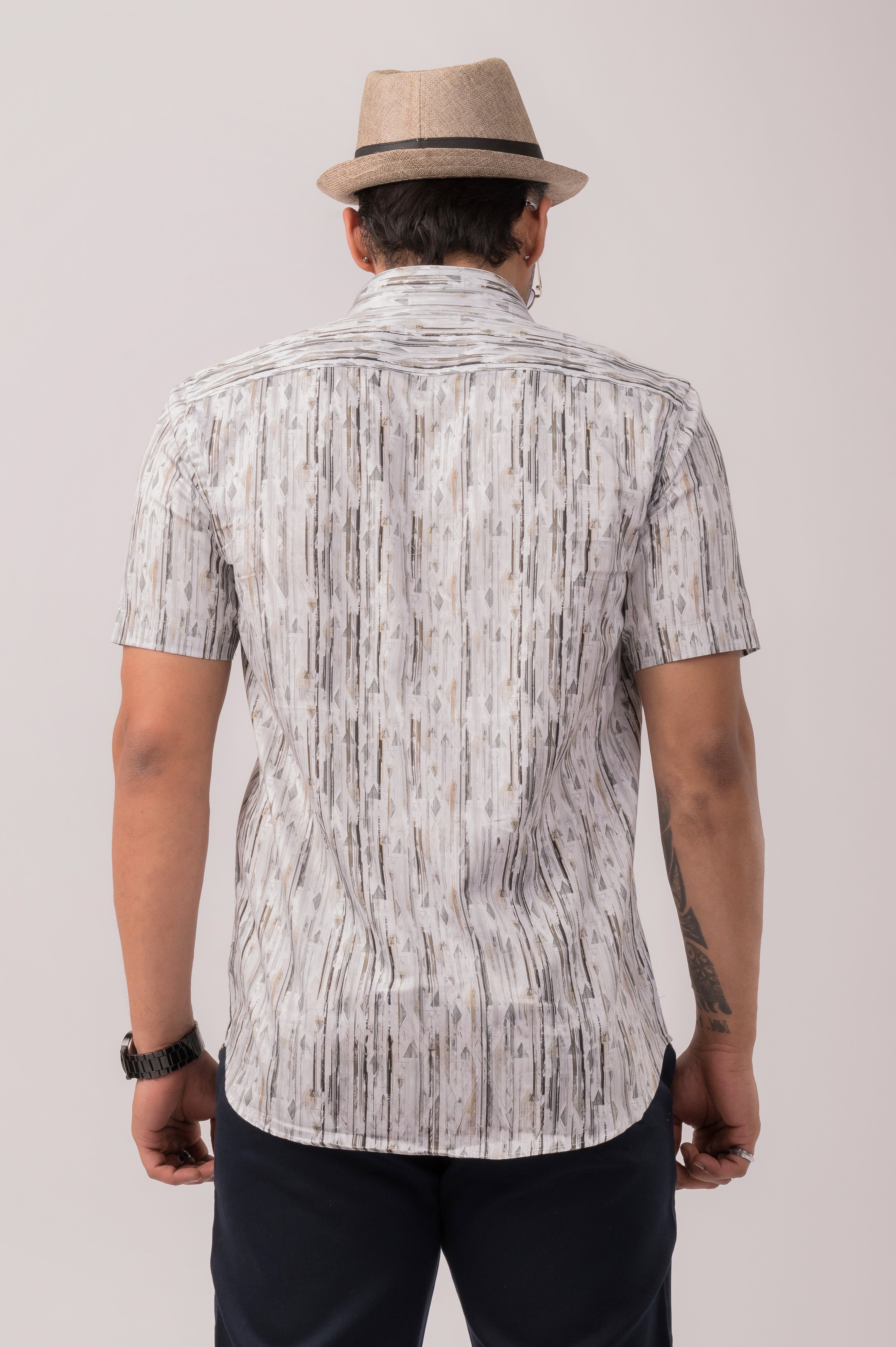 Geo Print Grey Slim Shirt