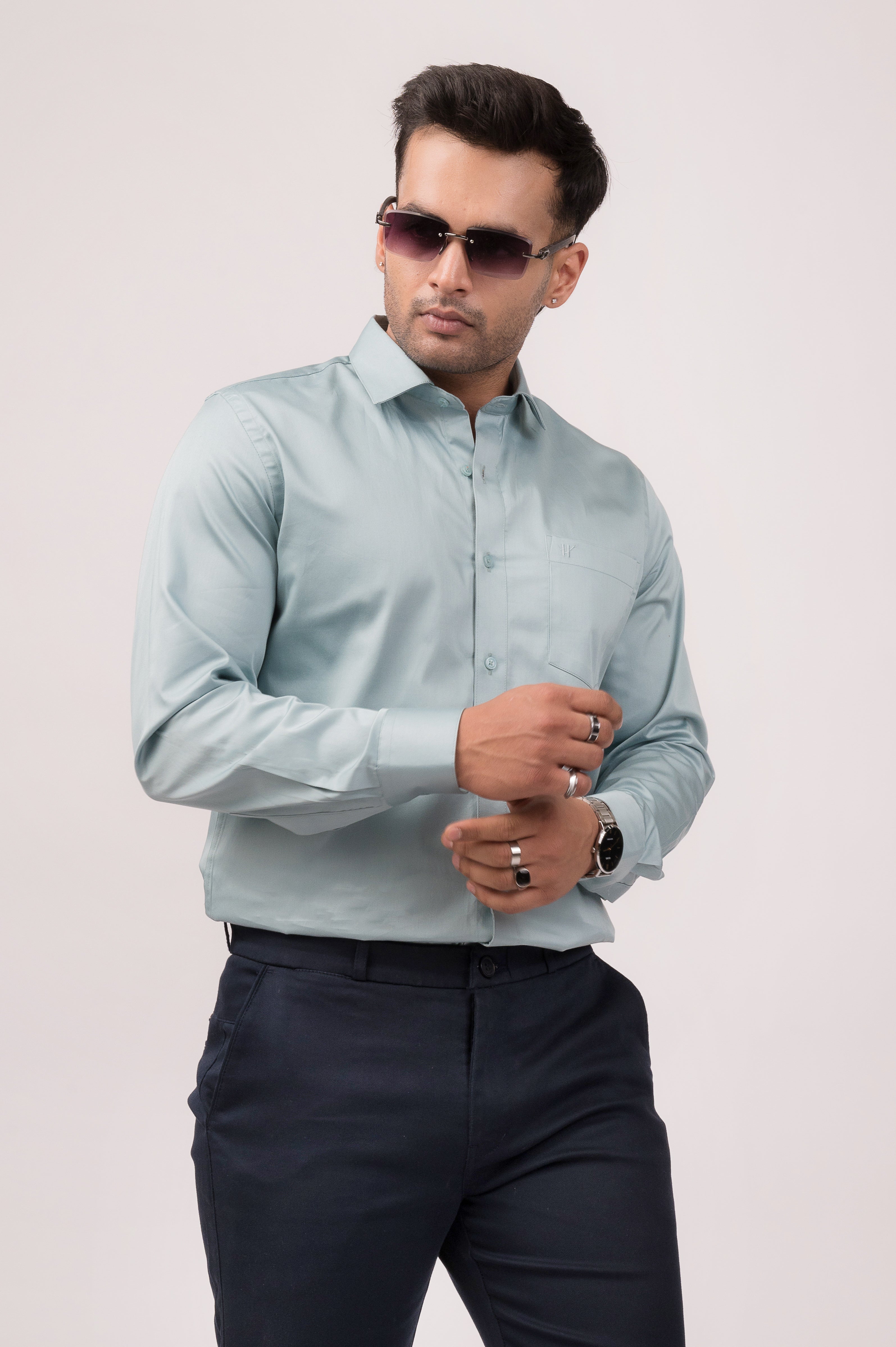 Light Green Satin Slim Shirt