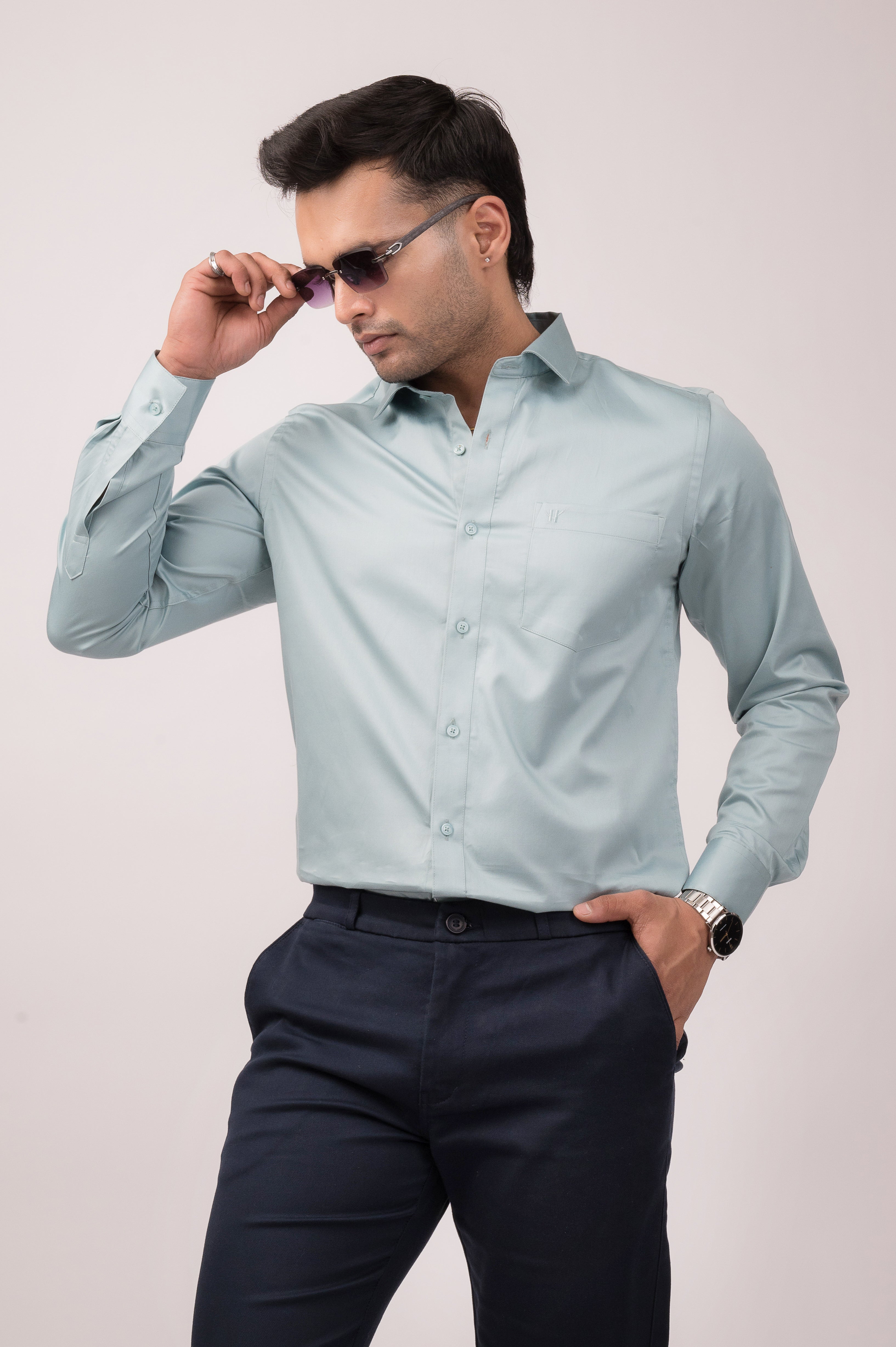 Light Green Satin Slim Shirt