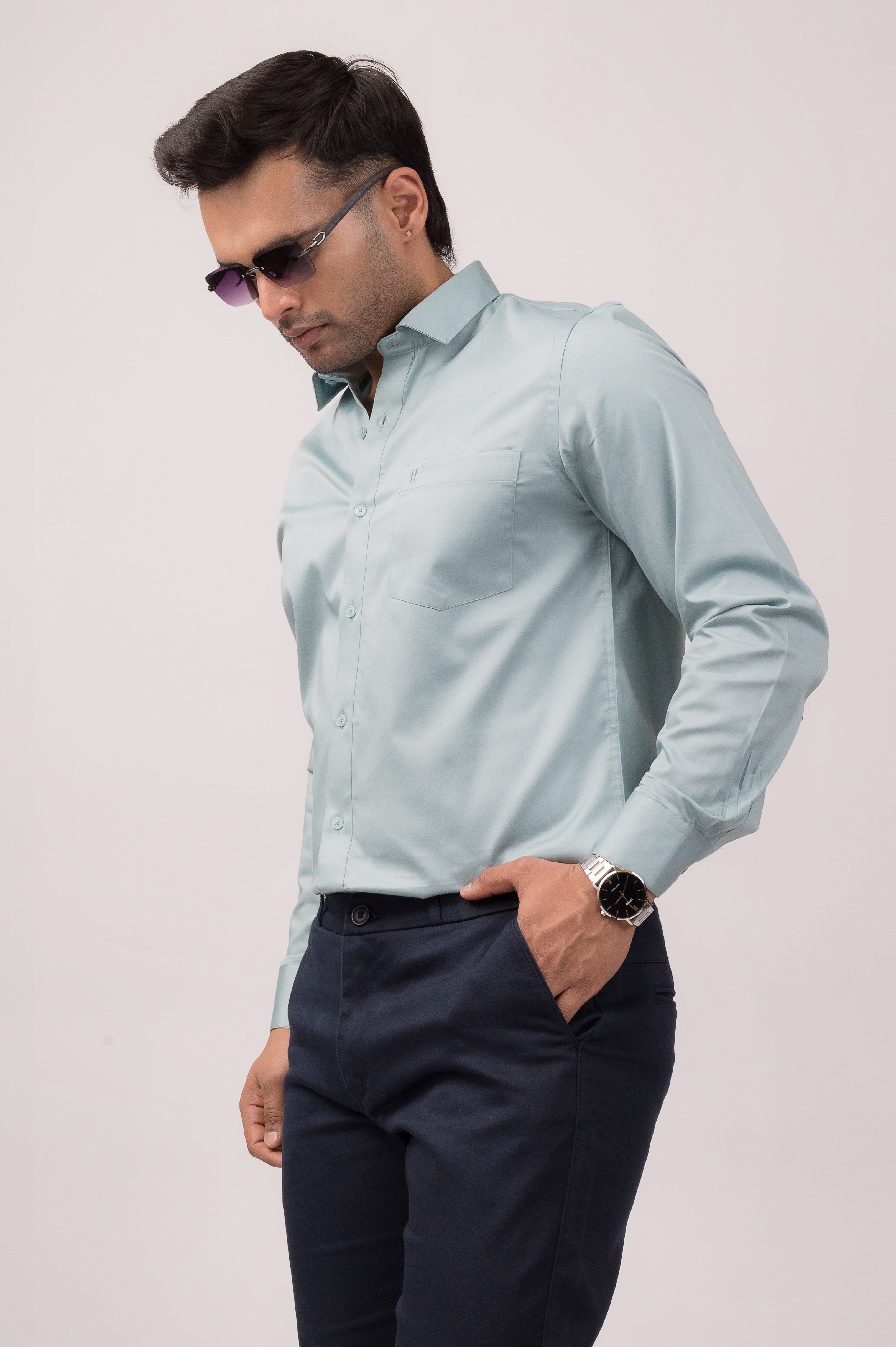 Light Green Satin Slim Shirt