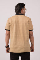 Beige Self Stripes Polo T-Shirt