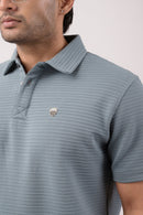 Pale Blue Self Stripes Polo T-Shirt