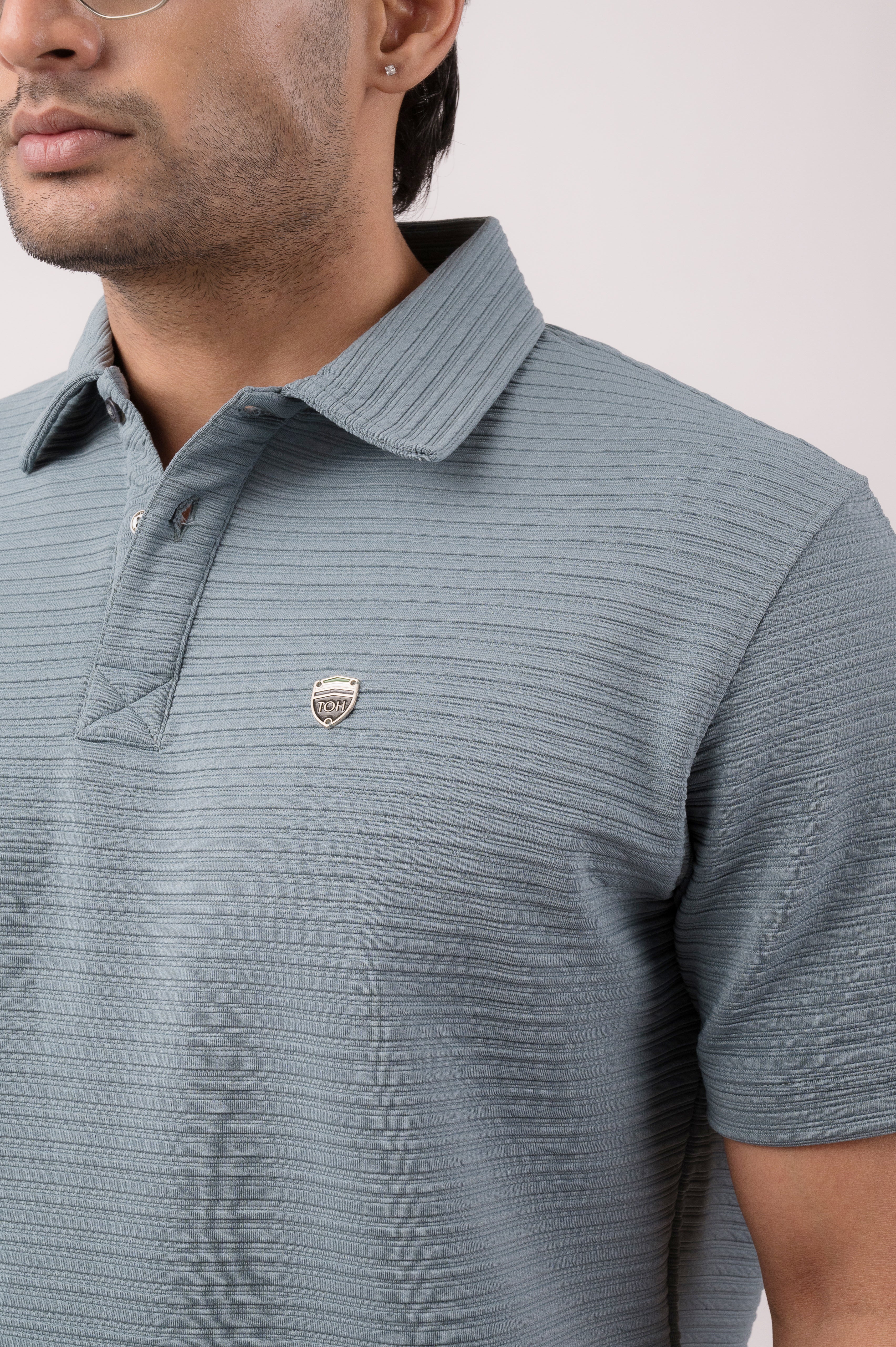 Pale Blue Solid Self stripes Polo