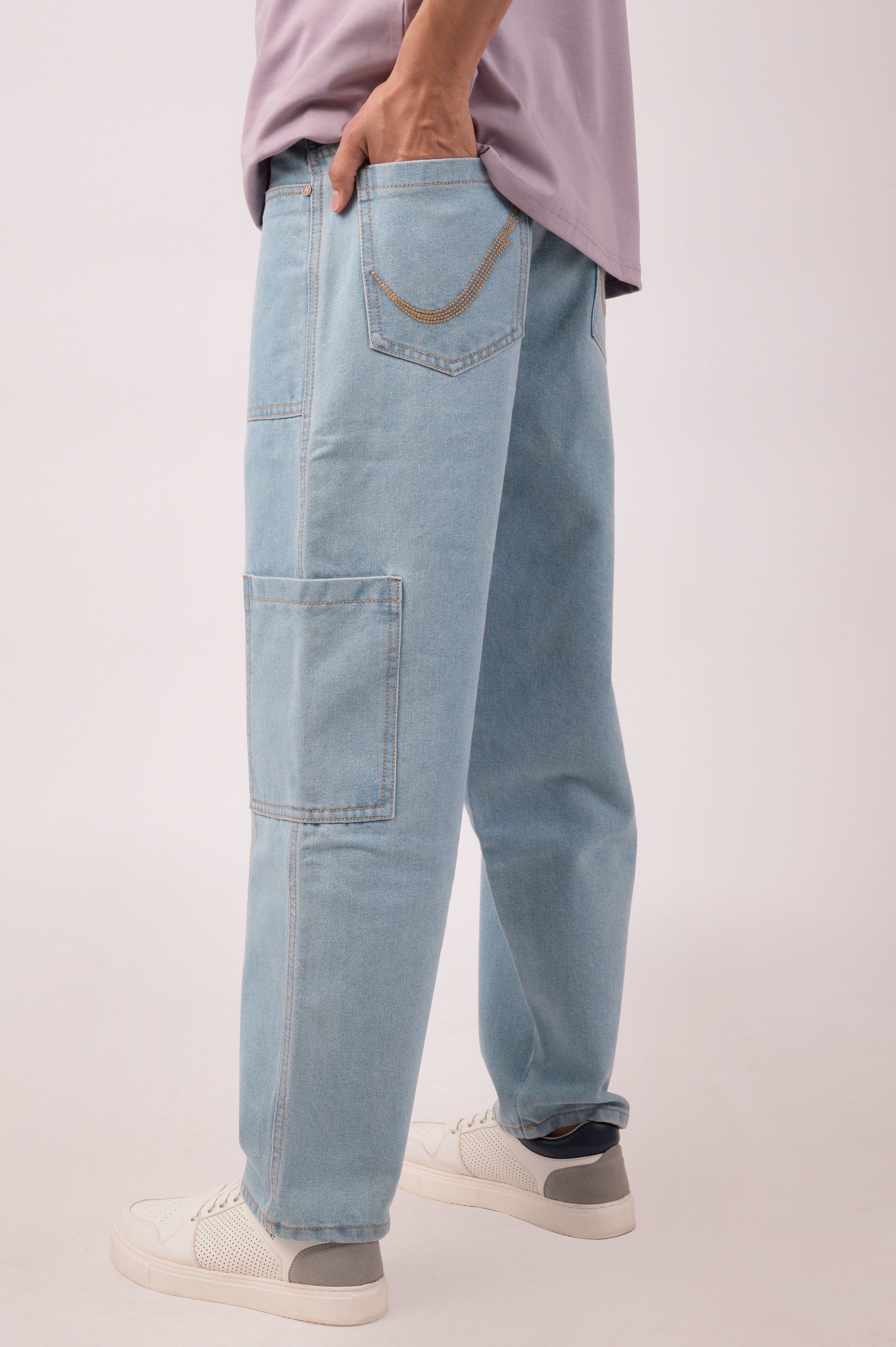 Ice Blue Cargo Fit Denim