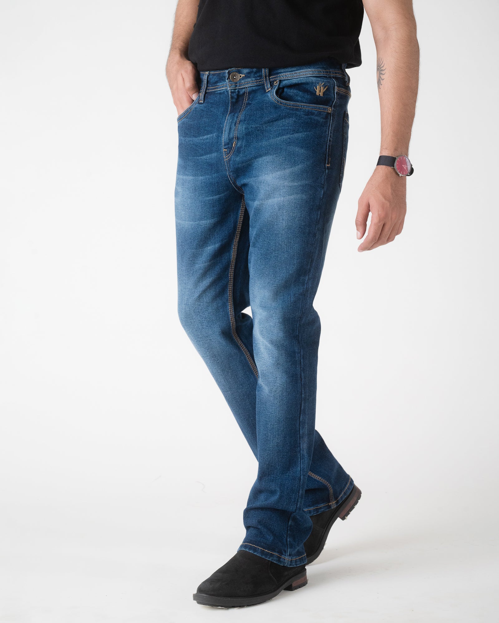 WASHED BLUE BOOTCUT FIT JEANS