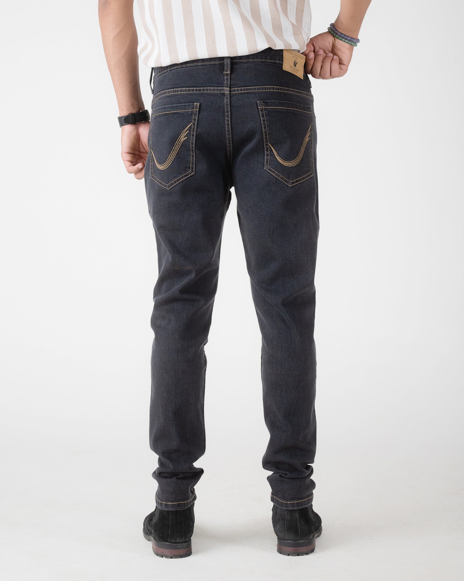 DARK GREY TAPERED FIT JEANS
