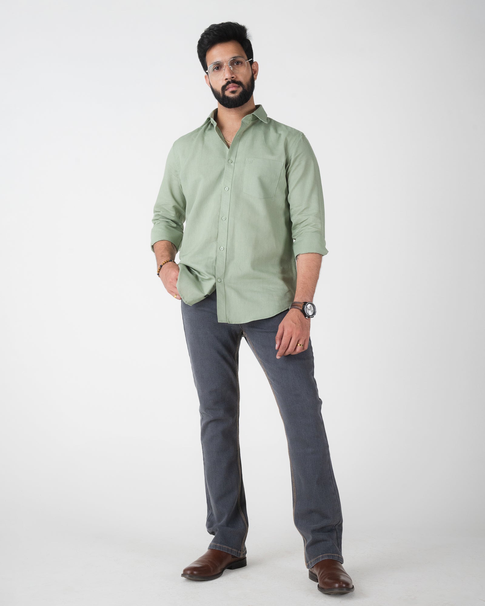 DARK SEA GREEN SEMI FORMAL SHIRT