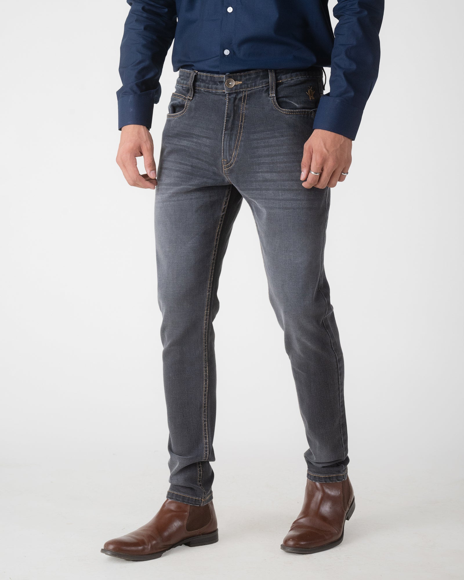 MID GREY TAPERED FIT JEANS