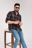 Black Orange Checks Regular Fit Shirt