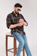 Black Orange Checks Regular Fit Shirt