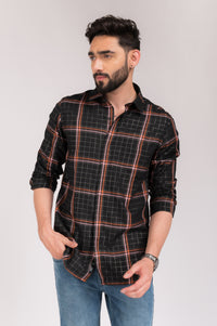 Black Orange Checks Regular Fit Shirt