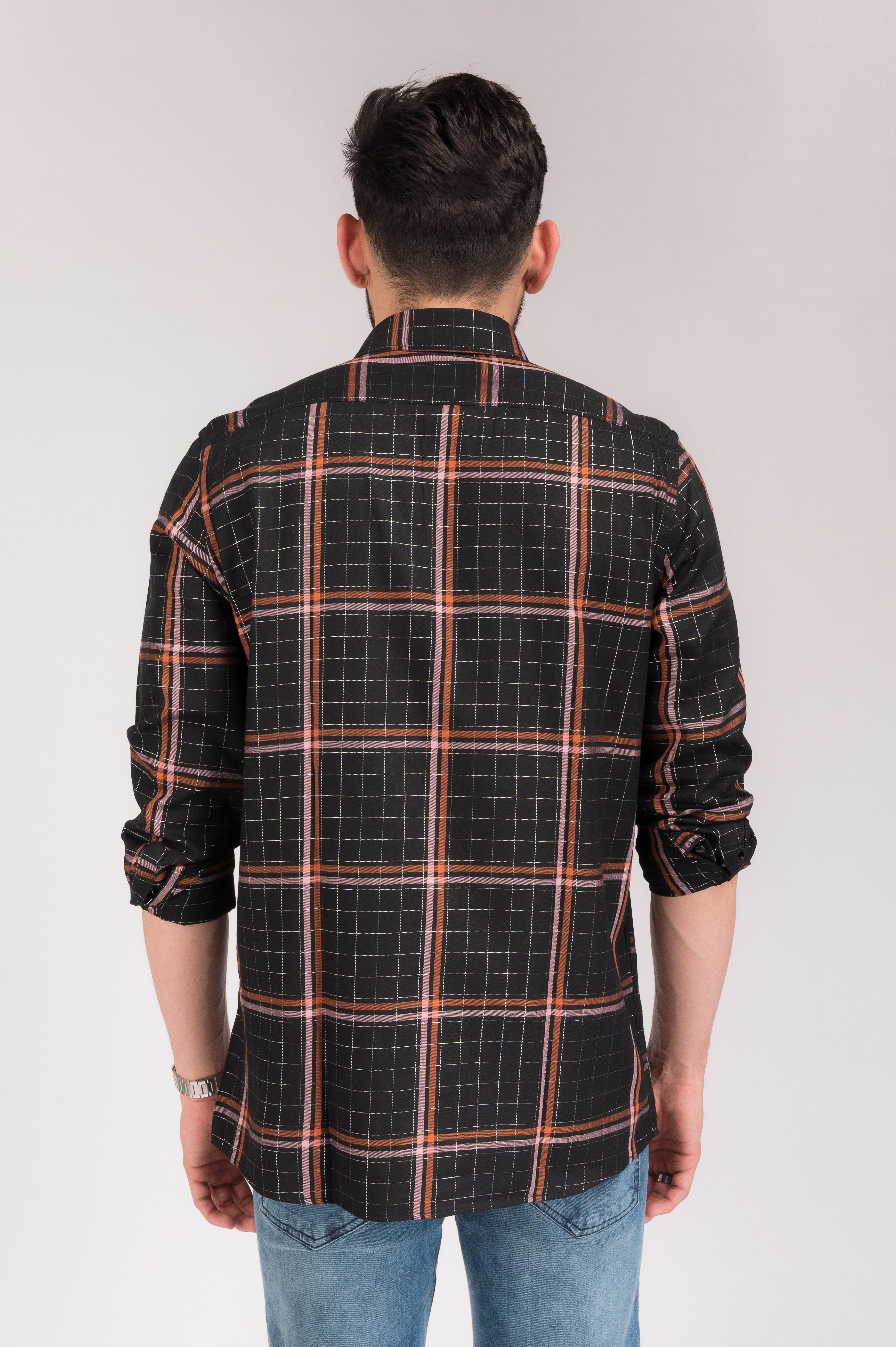 Black Orange Checks Regular Fit Shirt