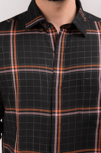 Black Orange Checks Regular Fit Shirt