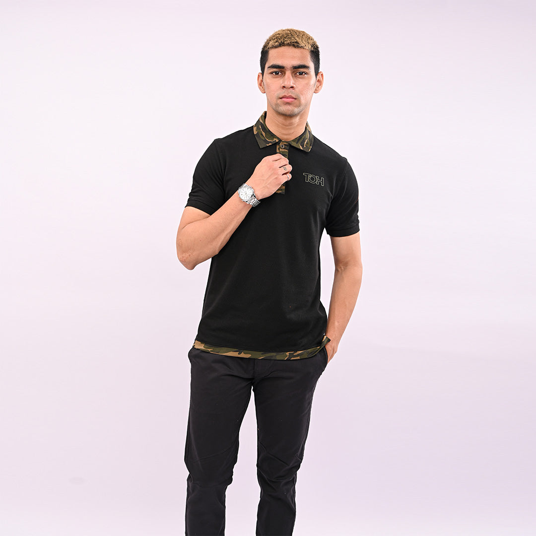 Interlock Regular Fit Black Polo T-Shirt