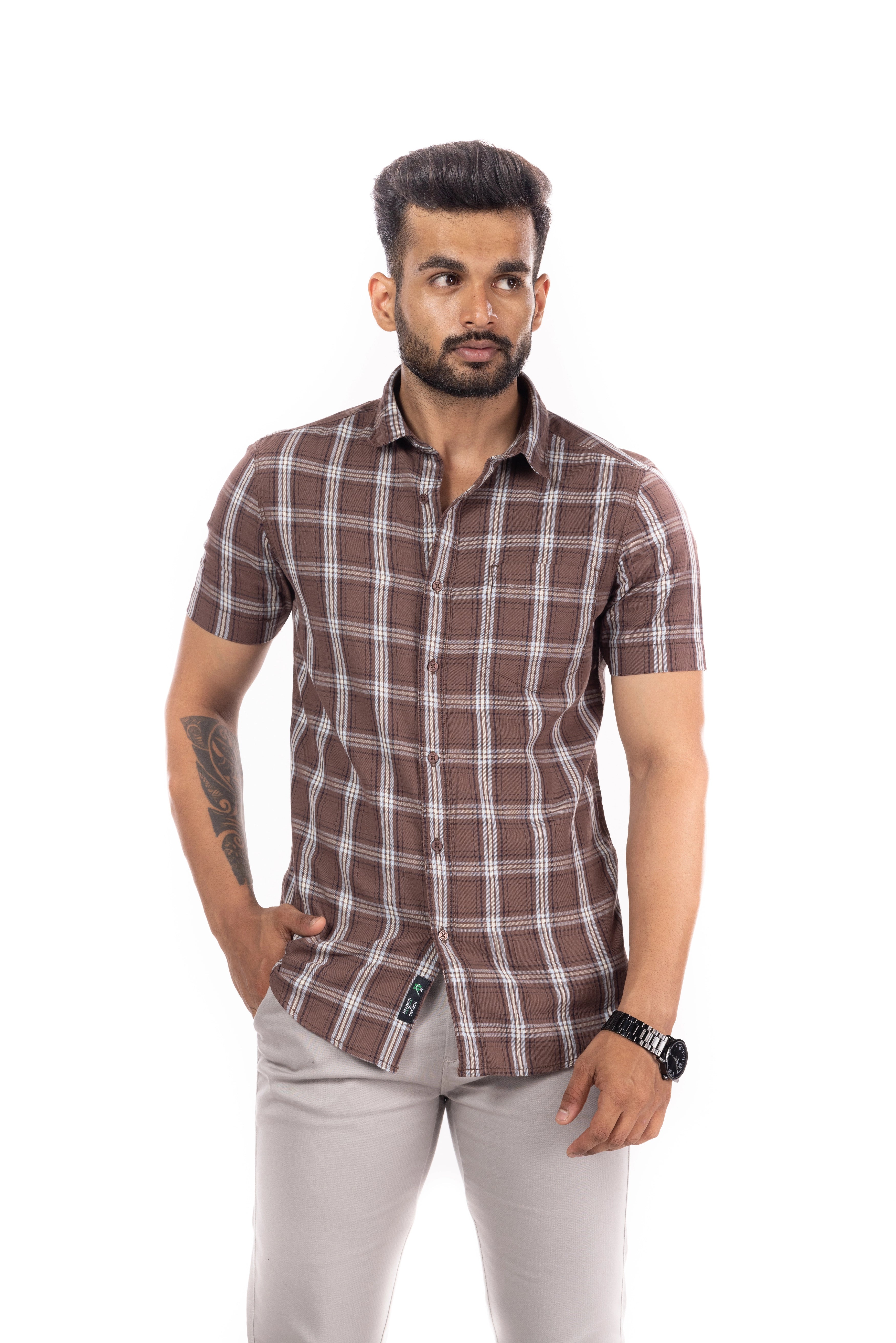 Checked Brown Slim Fit Shirt
