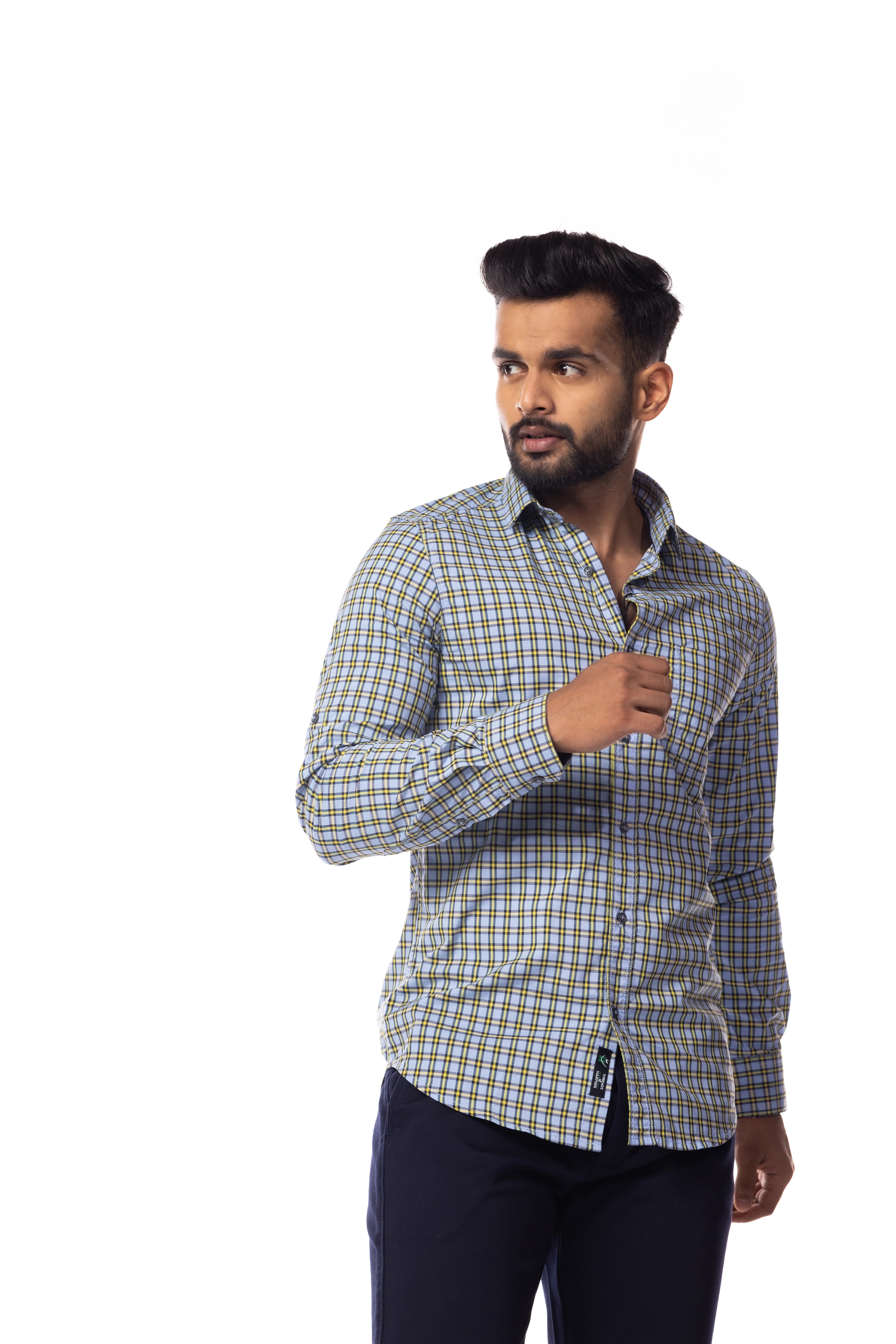 Checked Clear Sky Colour Slim Fit Shirt