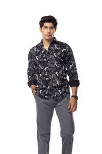 Black Floral Slim Fit Shirt