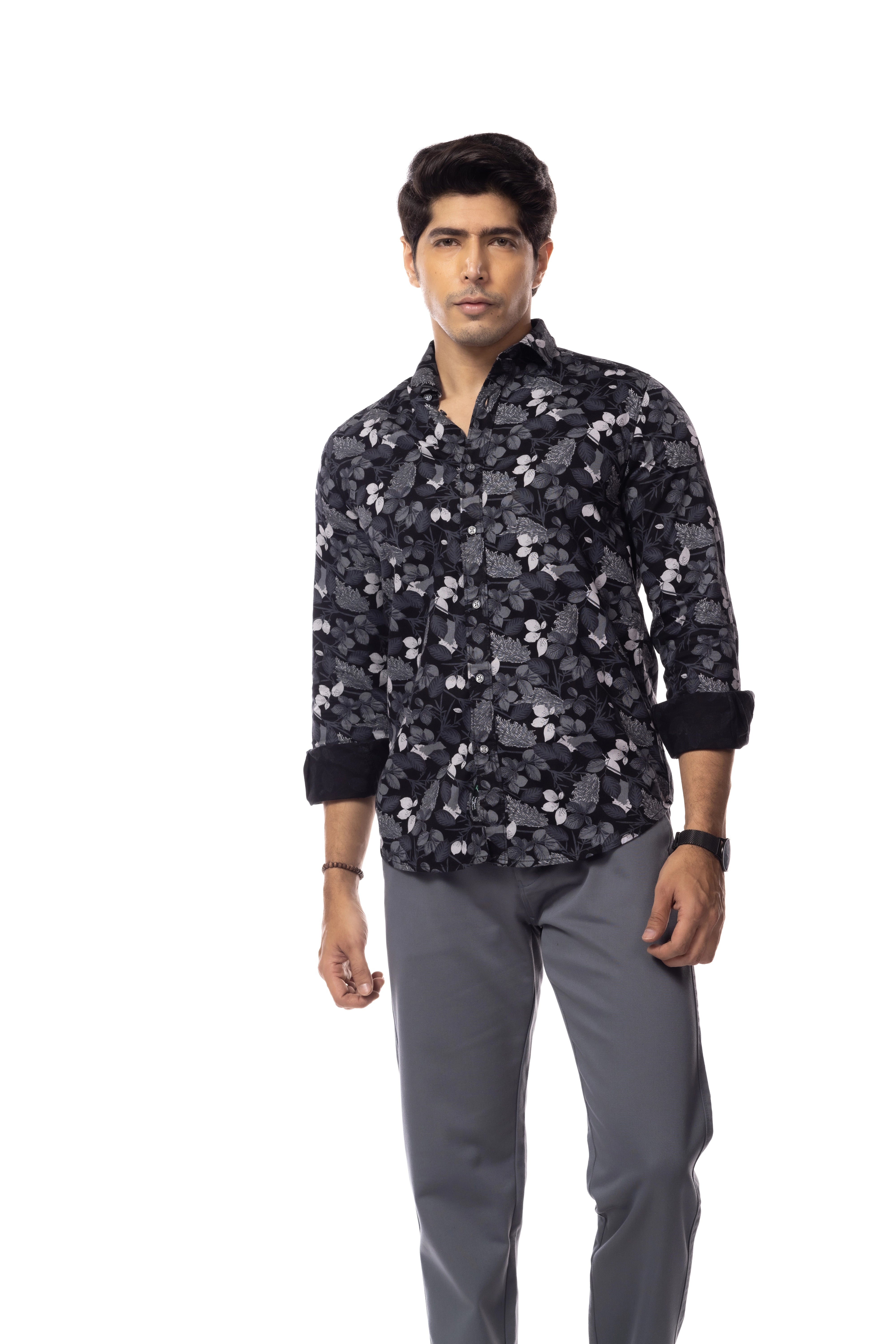 Black Floral Slim Fit Shirt