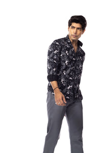 Black Floral Slim Fit Shirt